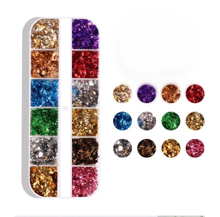 foil flakes nail 3D art. 12 different colors in a box