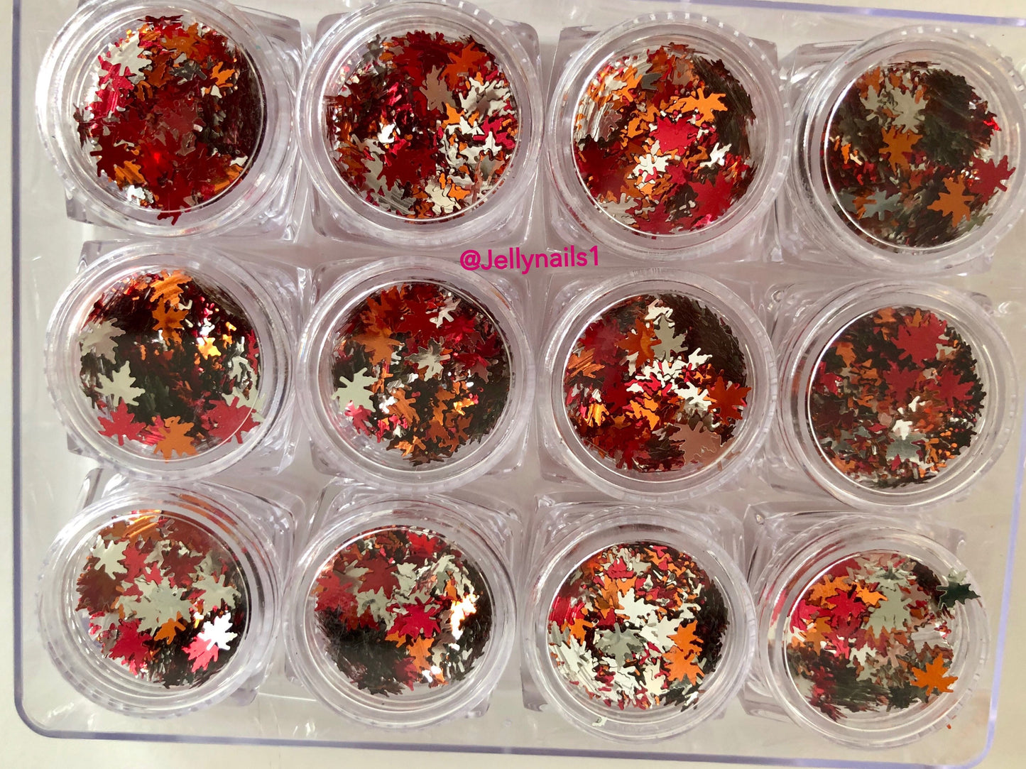 Fall maple leaves flakes glitter sequins cut flakes ENCAPSULATED nail 3D art
