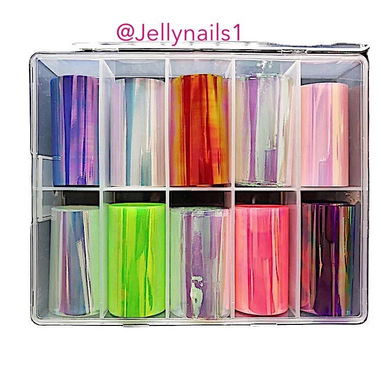 Aurora,mirror effect, mermaid color foils nail transfer In a box for trending art supplies