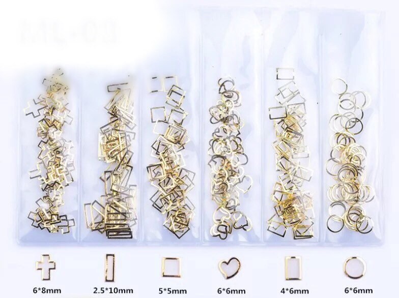Hollow Shapes thin alloys decals in box nail art rose gold and gold colors