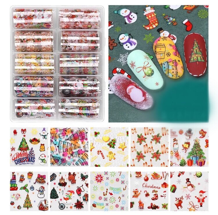 Christmas theme 10 prints box 1 in translucent nail transfer foils