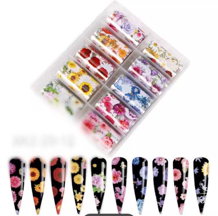 Flower faces designs 10 different patterns of nail transfer foils decals nails supplies