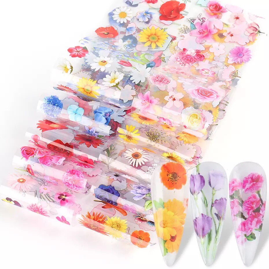 Flower faces designs 10 different patterns of nail transfer foils decals nails supplies
