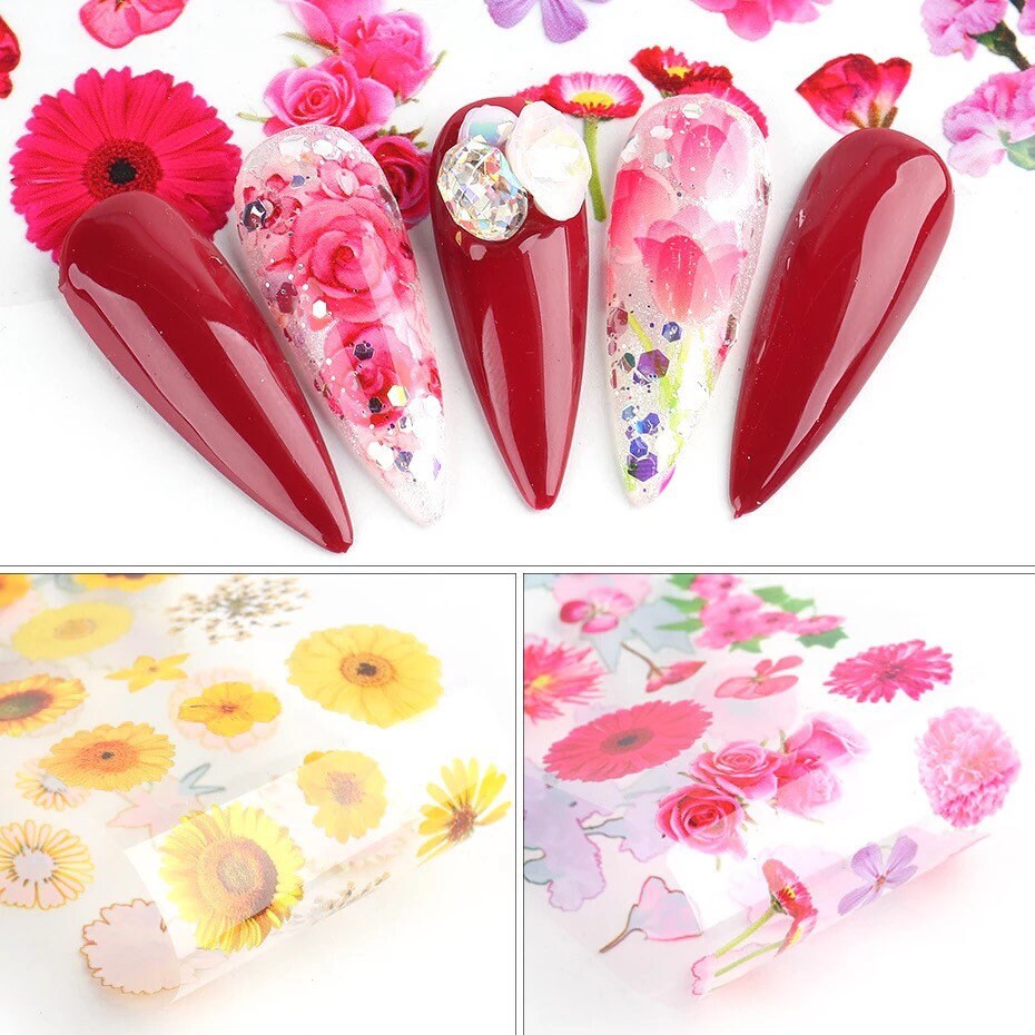 Flower faces designs 10 different patterns of nail transfer foils decals nails supplies