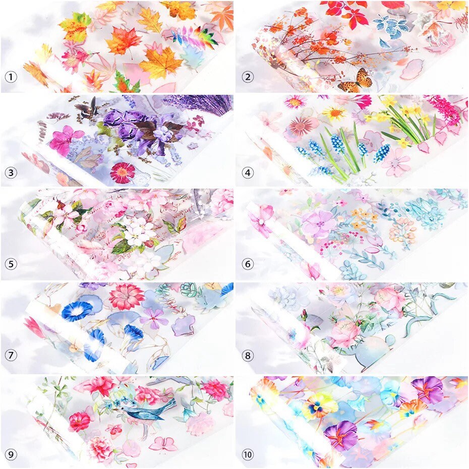 Flower faces designs 10 different patterns of nail transfer foils decals nails supplies