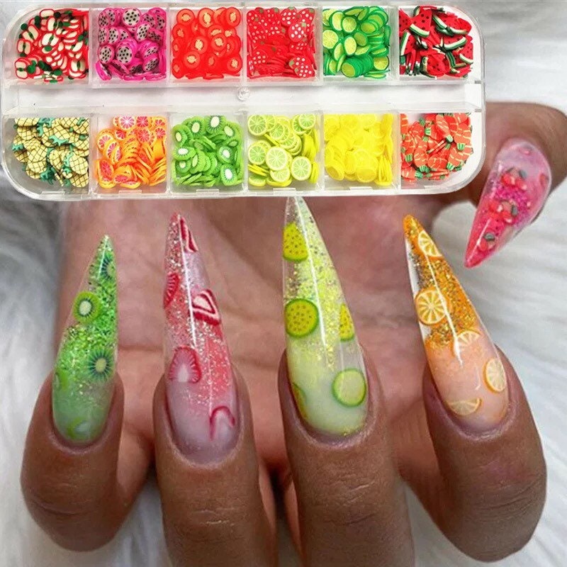 Fruit slices and shapes for nail 3D art polymer clay Flowers, Hearts