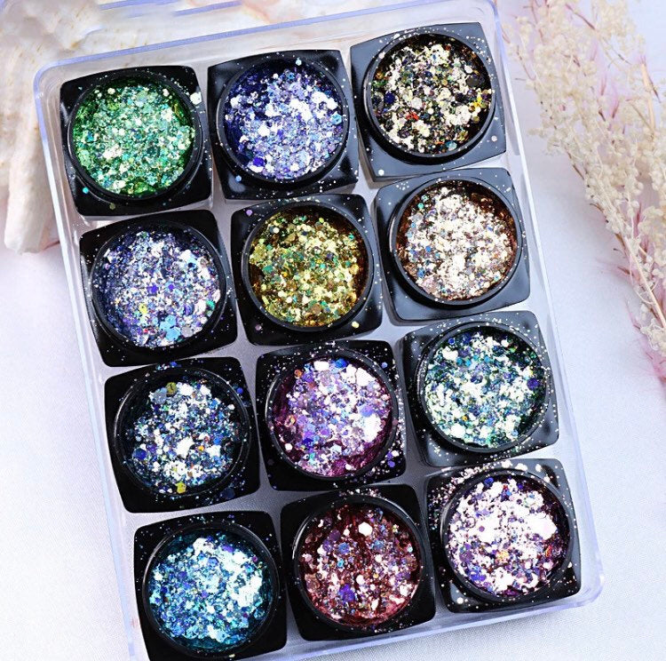 Unicorn glitter Iridescent skins in box nail art