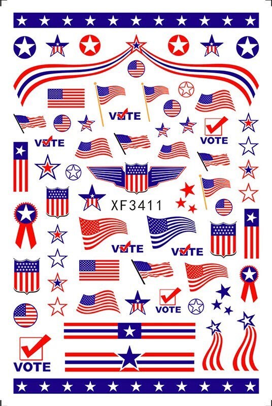 USA Vote Flag July 4th Self Adhesive Nail Art Stickers Nail