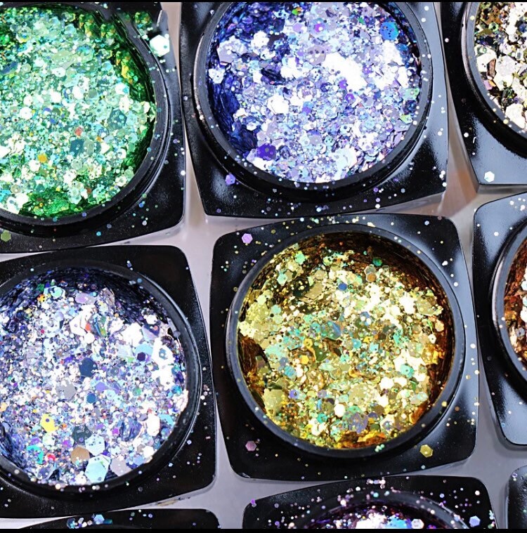 Unicorn glitter Iridescent skins in box nail art
