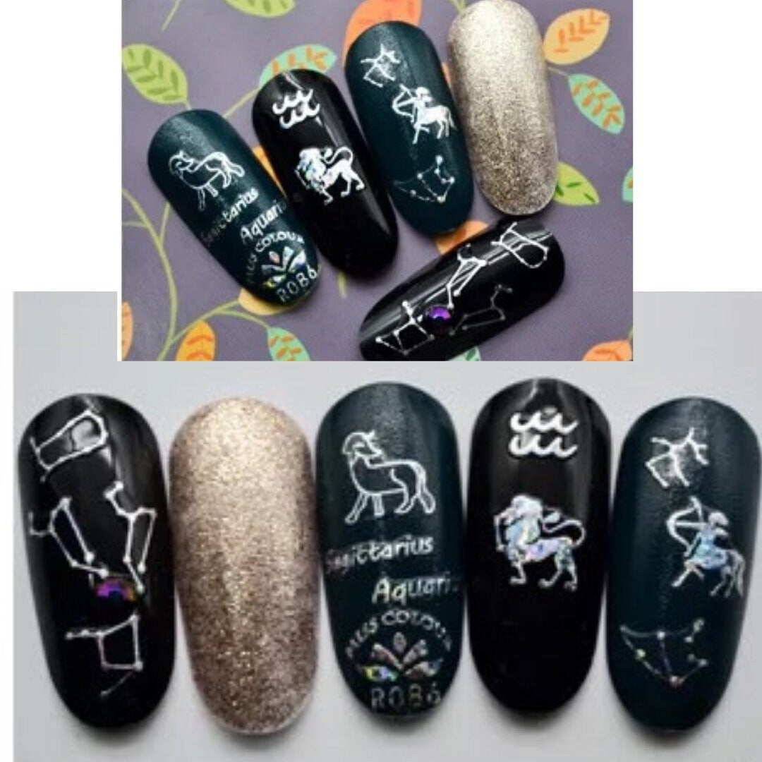 Silver Astrology horoscope signs foil rise decals stickers nail art