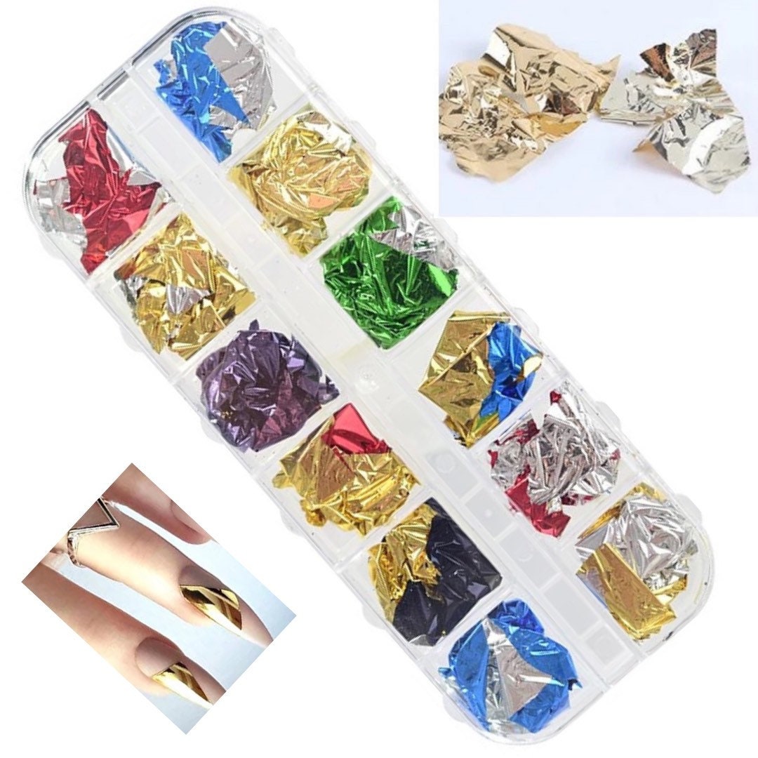 foil leaves sheets nail 3D art. 12 different colors in a box resin art