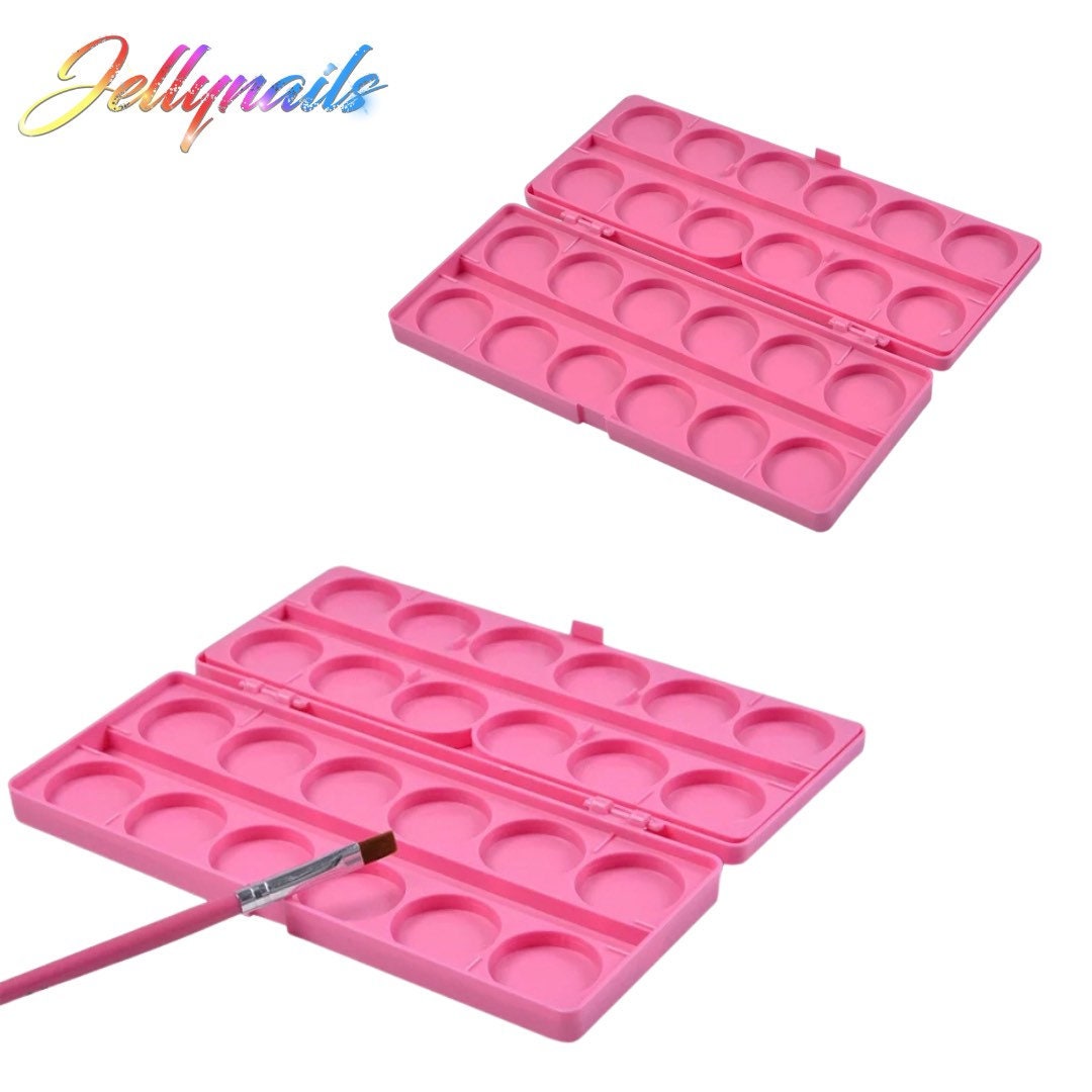 Nail artist case palette Dark cherry print & Pink Color rhinestone, paints holder