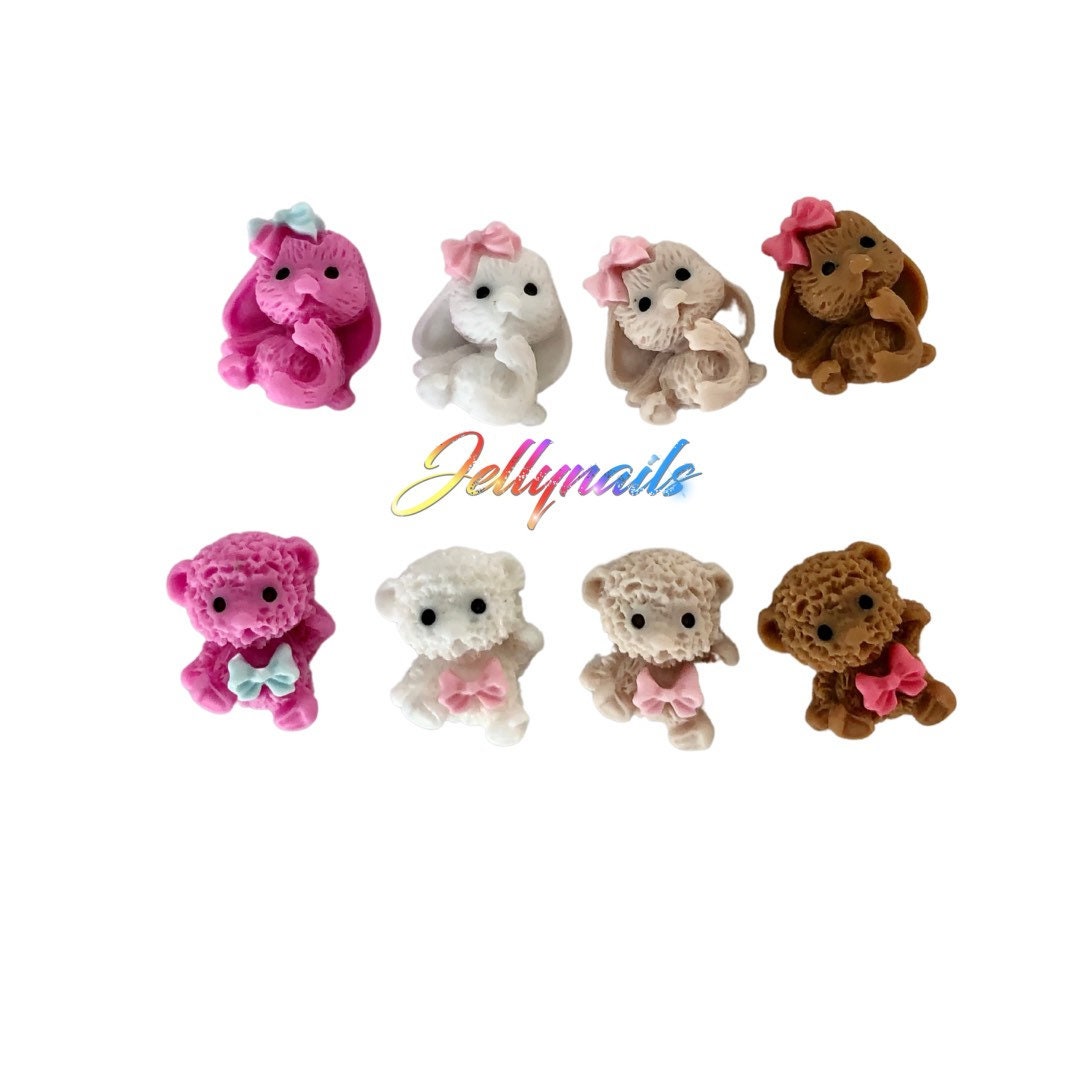 Kawaii lambs & bunnies charms 8 pcs 3D nail art