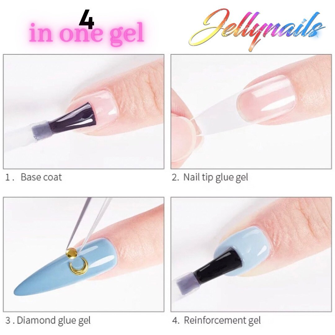 4 in 1 Curing Base gel, soft gel Nail tip adhesive, Alloy Studs Glue, Reinforcement soak off Gel