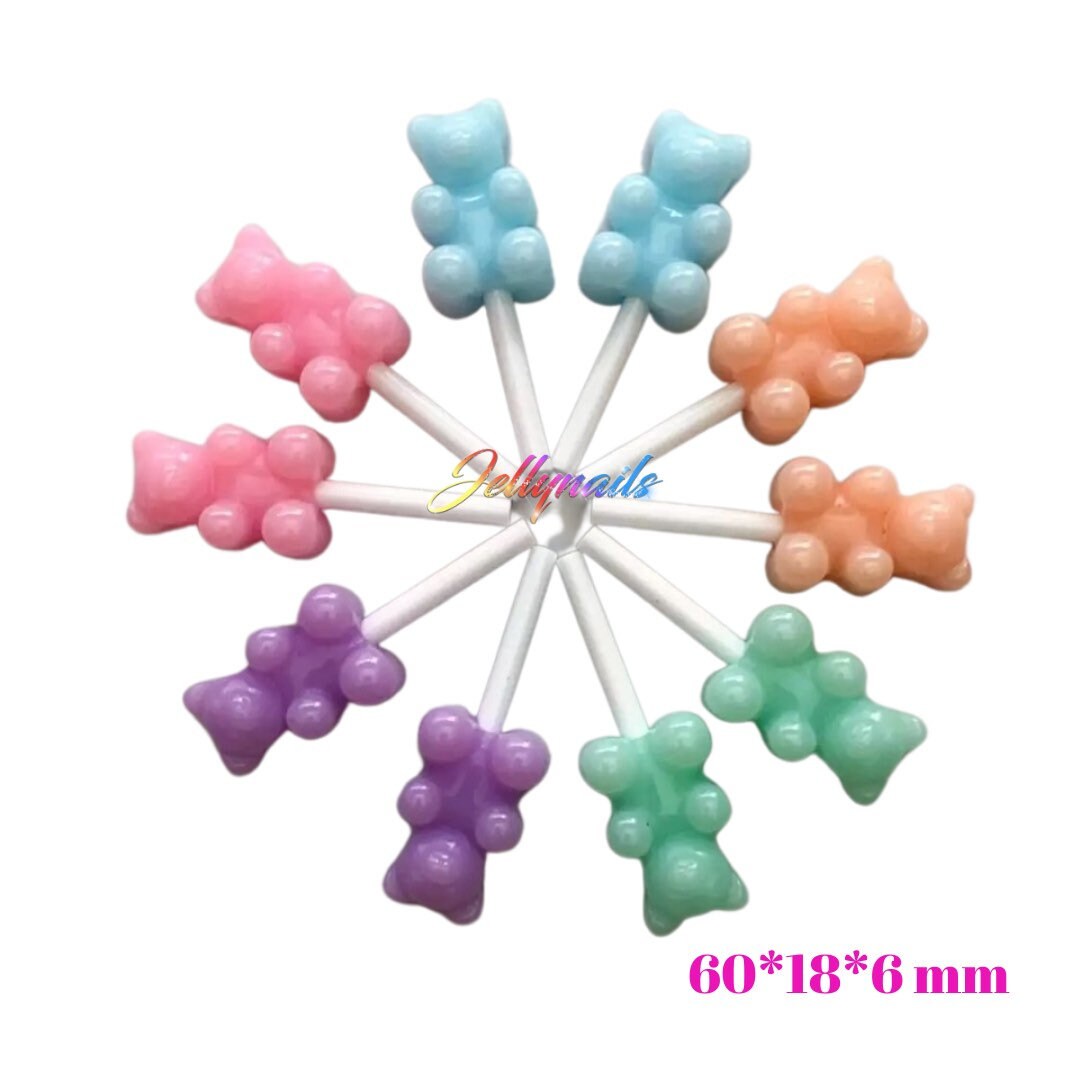 Kawaii Pastel gummy bear lollipops mix cabochons 5 pcs 3D nail art