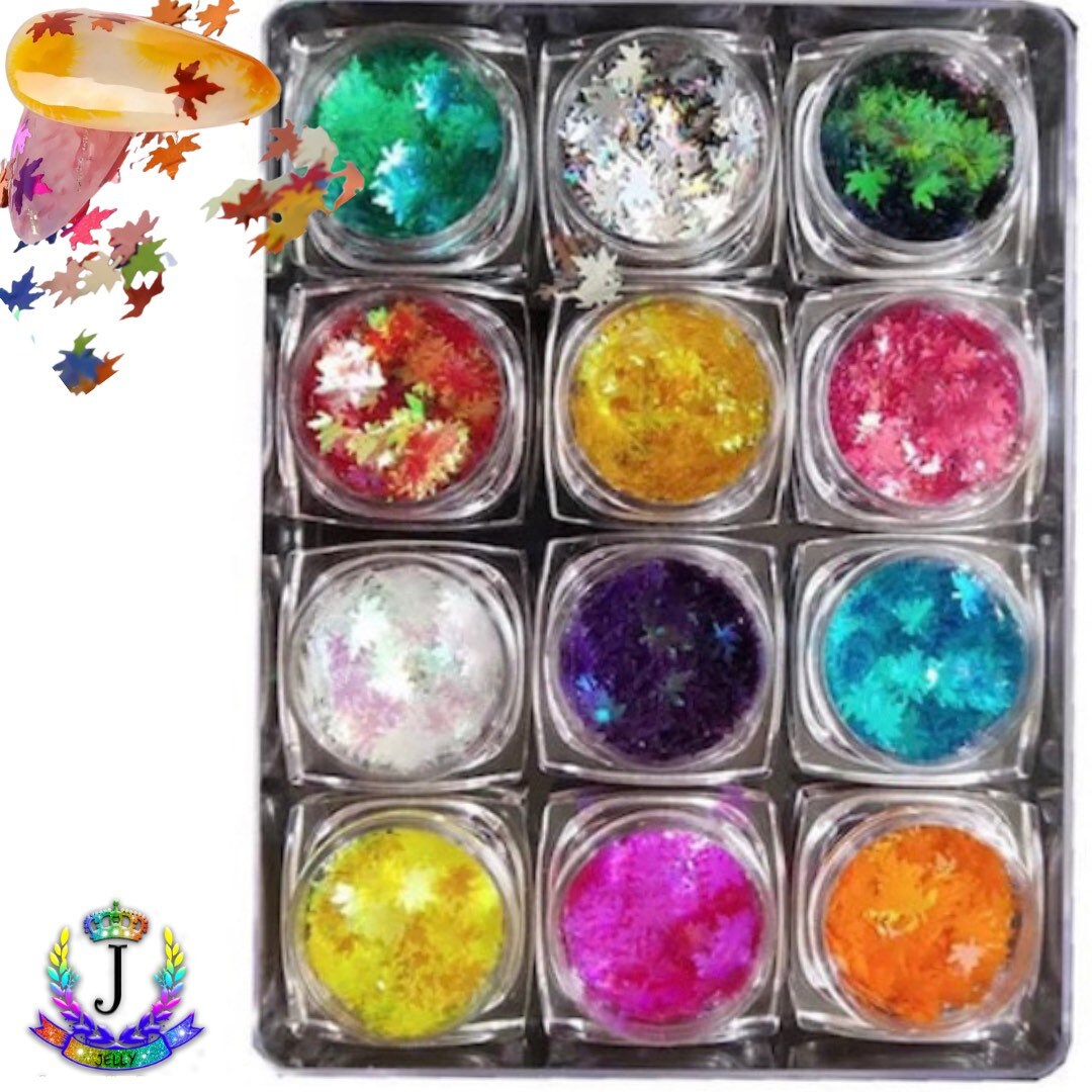 Fall colorful maple leaves flakes glitter sequins flakes ENCAPSULATED nail 3D art