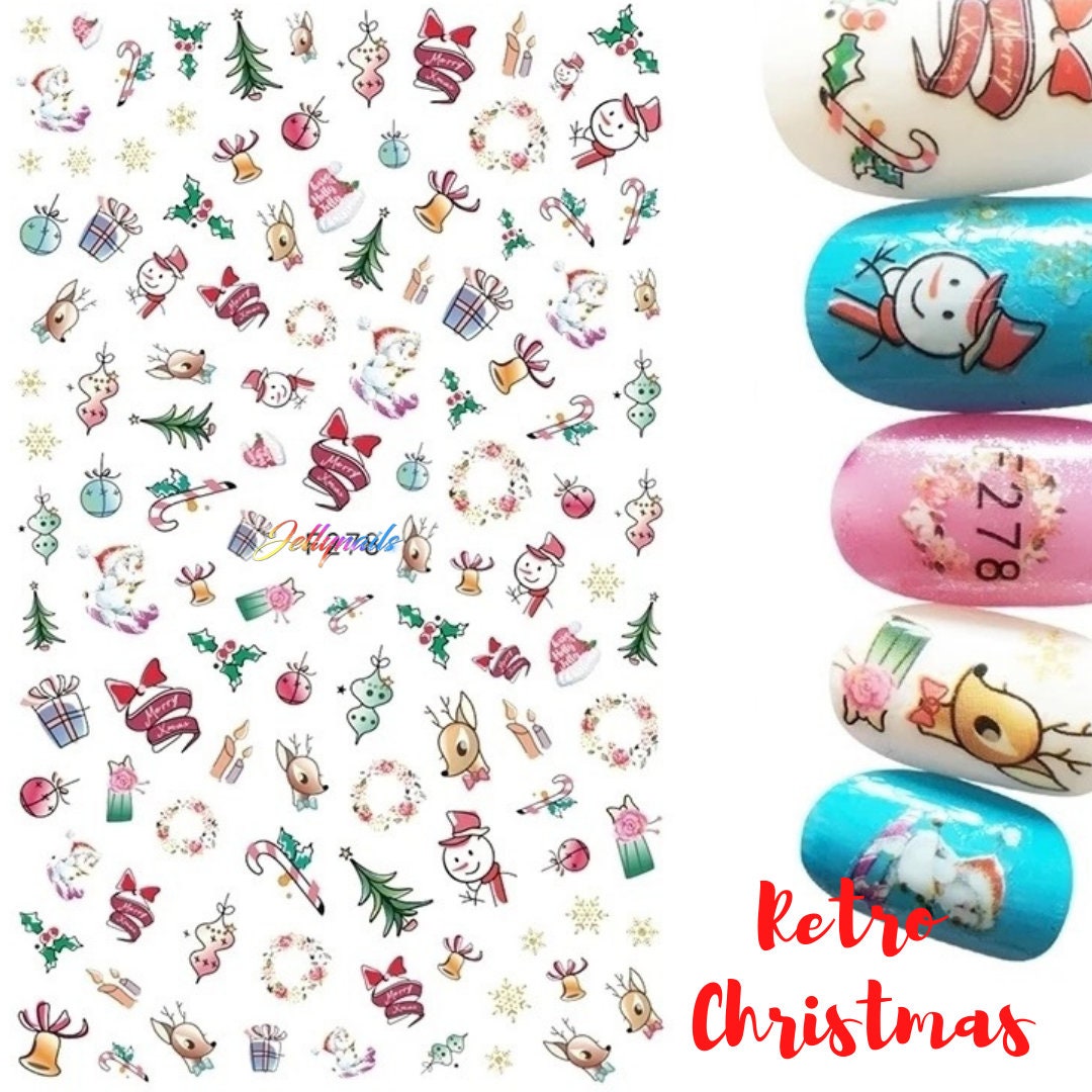 Christmas nail decals self adhesive 1 sheet of stickers Snowman Santa Mistletoe Reindeer