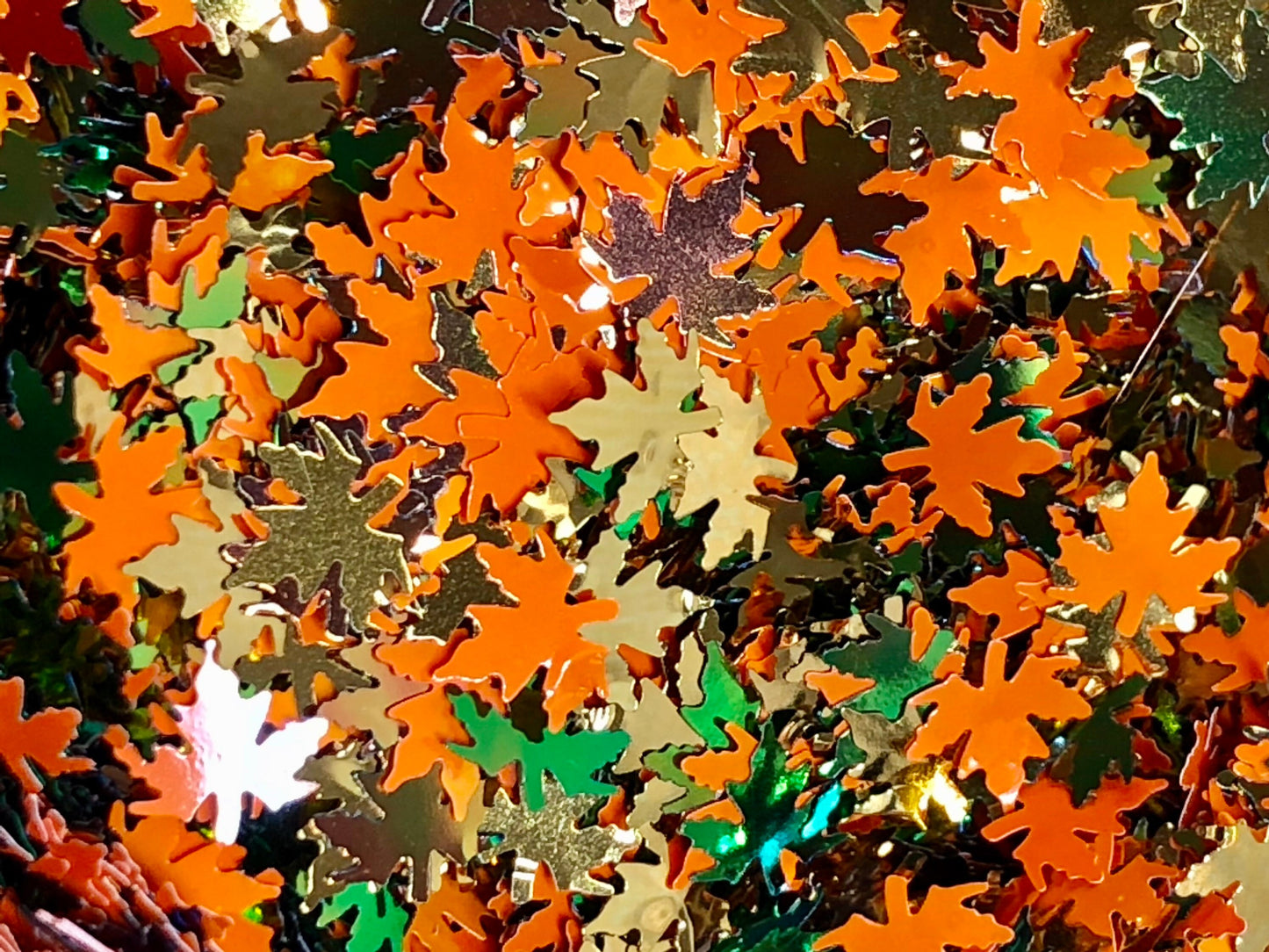 Fall maple leaves flakes glitter sequins cut flakes Orange nail 3D art