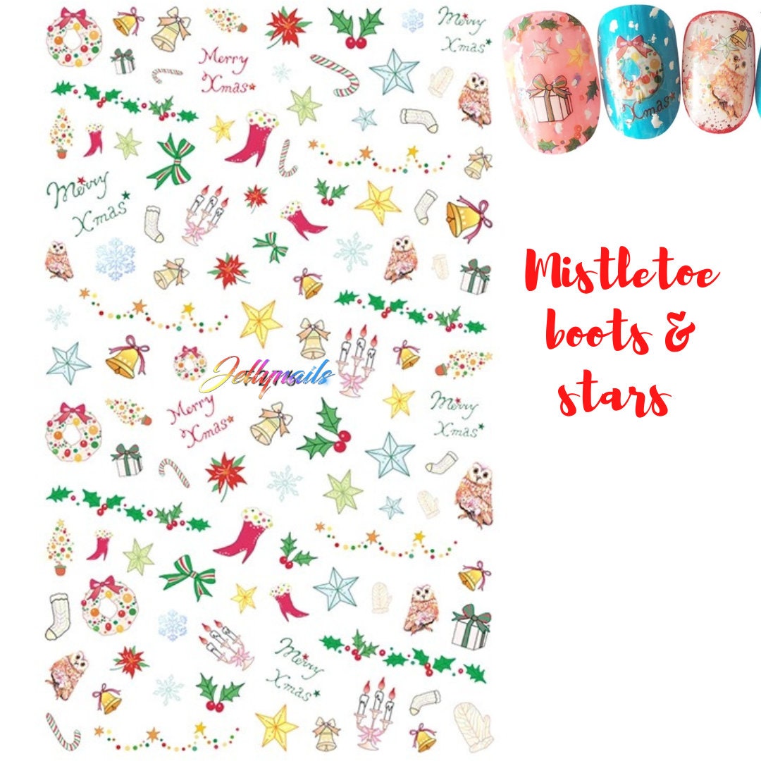 Christmas nail decals self adhesive 1 sheet of stickers Snowman Santa Mistletoe Reindeer
