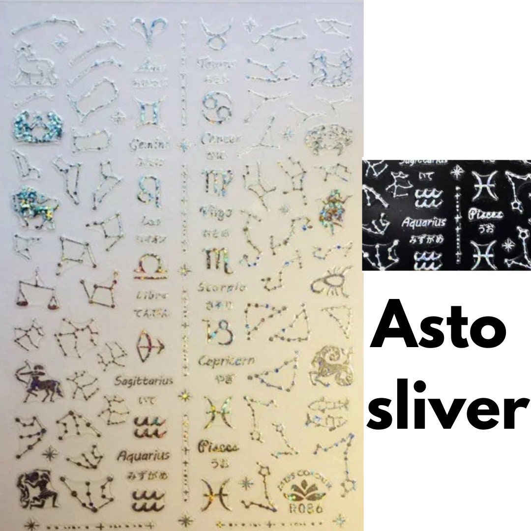 Silver Zodiac horoscope signs foil rise decals stickers nail art