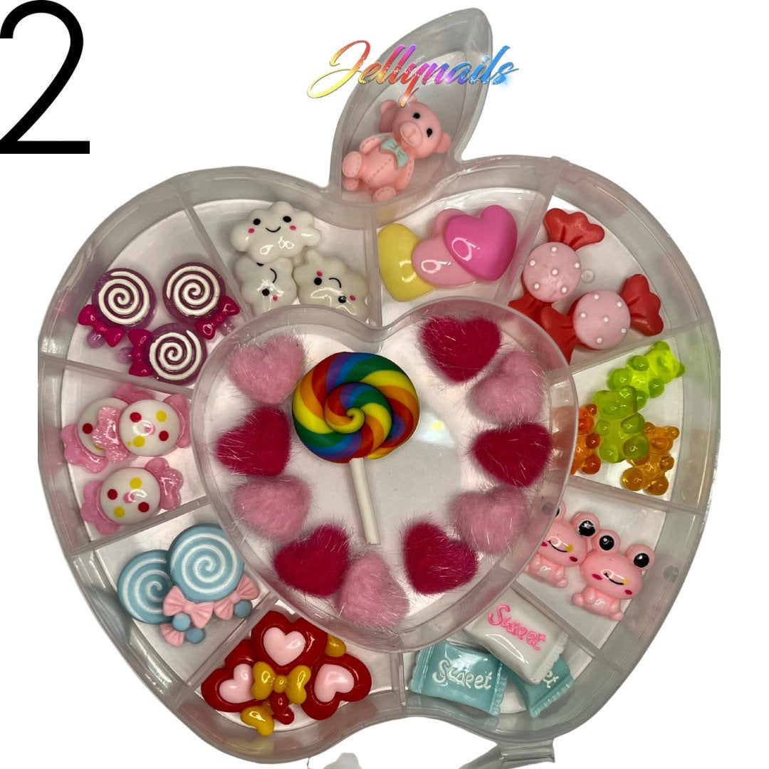 Kawaii Mix #2 sample box assortment charms 3D nail art Candy, Bear, hearts magnetic