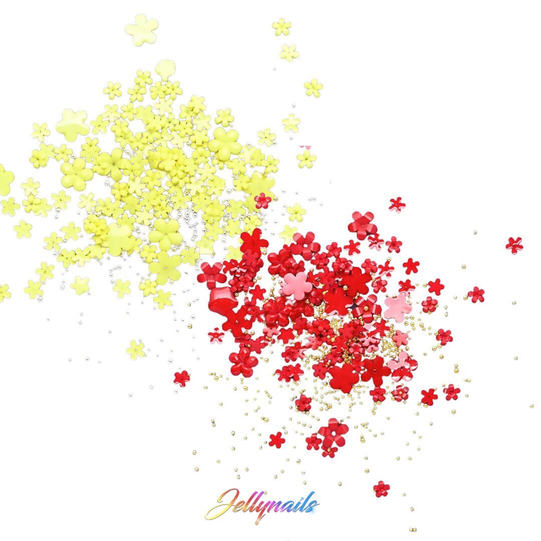 Resin Mini 5 Patel flowers with beads in case mix colors 3D nail art