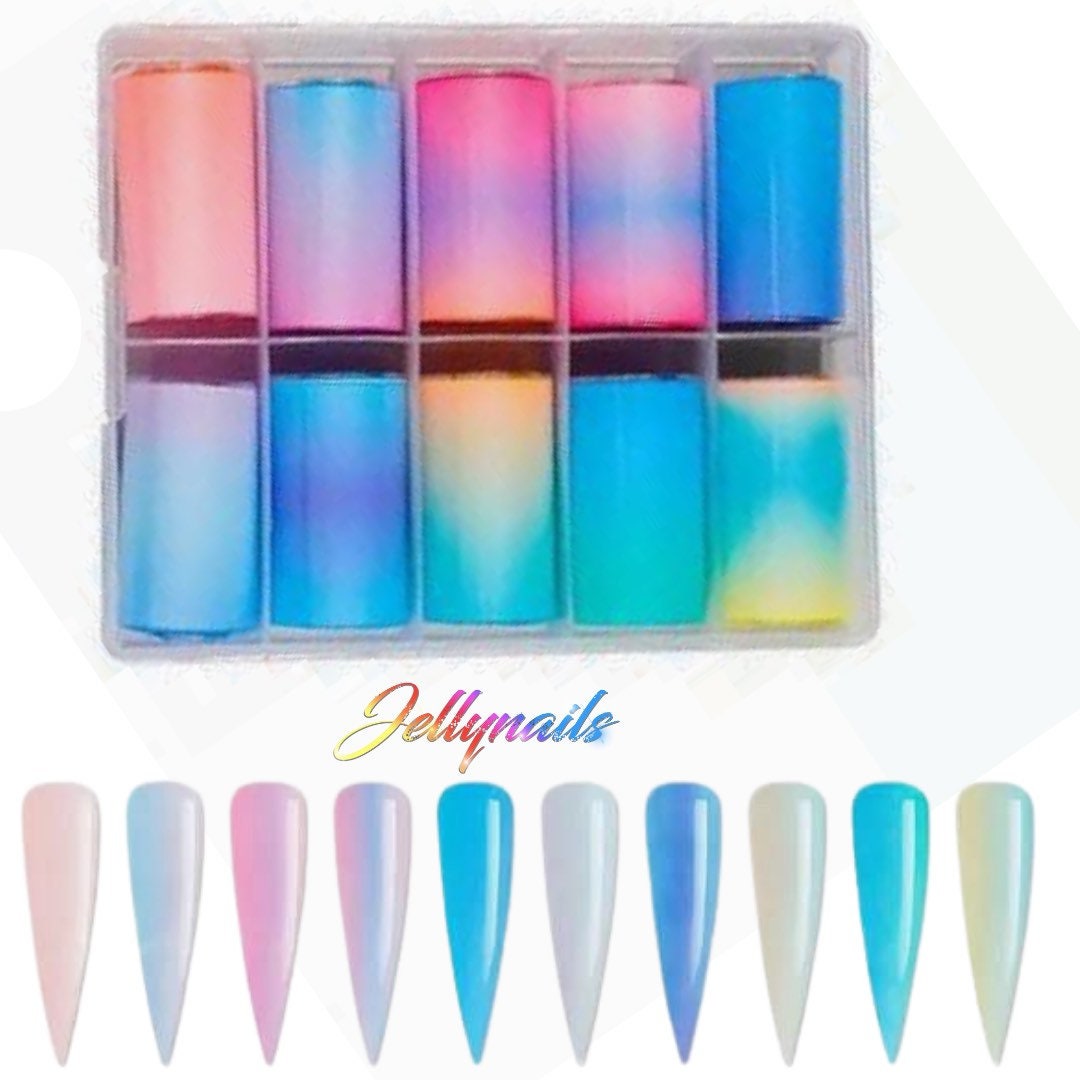 Rainbow prints designs patterns nail transfer foils decals for trending nails 10 in box