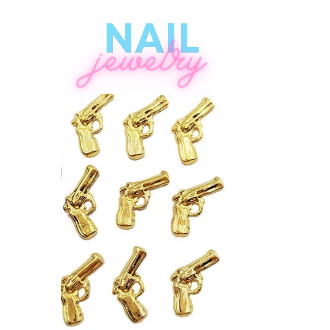 Nail Art Jewelry Pistols Guns silver, gold, chrome, rose gold 3D Decoration