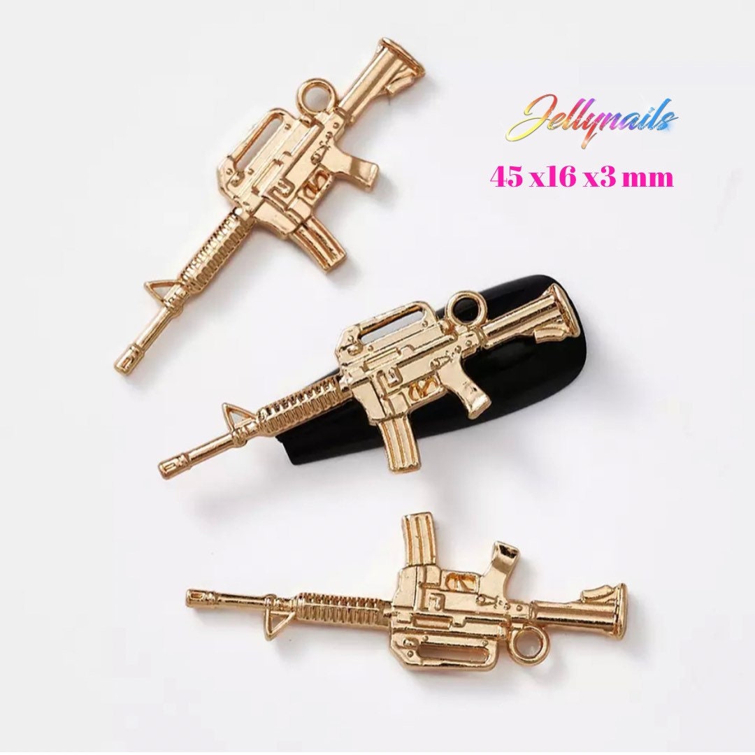 Nail Art Jewelry Pistols Guns silver, gold, chrome, rose gold 3D Decoration