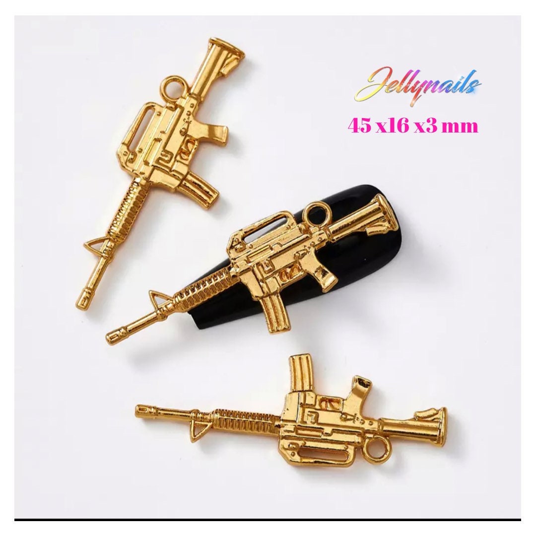 Nail Art Jewelry Pistols Guns silver, gold, chrome, rose gold 3D Decoration