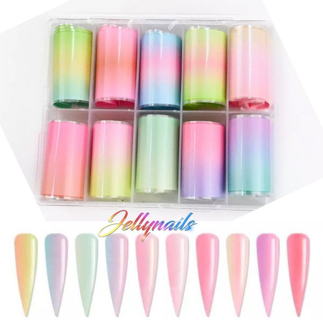 Rainbow prints designs patterns nail transfer foils decals for trending nails 10 in box