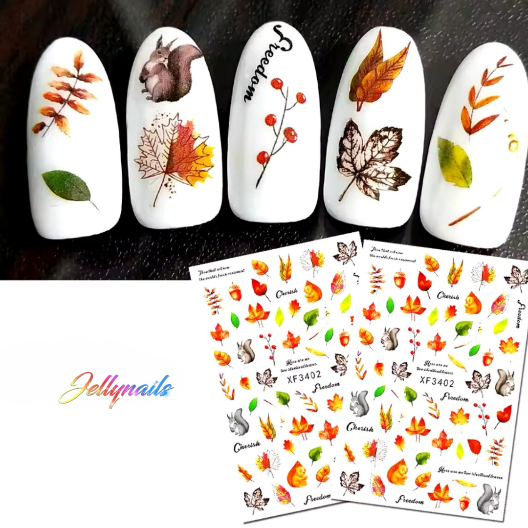 Autumn Leaves & Woodland Creatures Nail Art Stickers 10 pcs