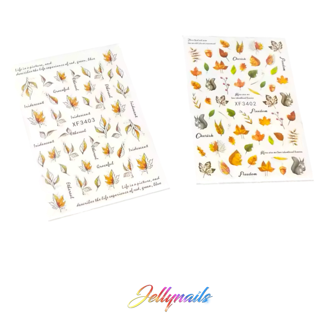 Autumn Leaves & Woodland Creatures Nail Art Stickers 10 pcs