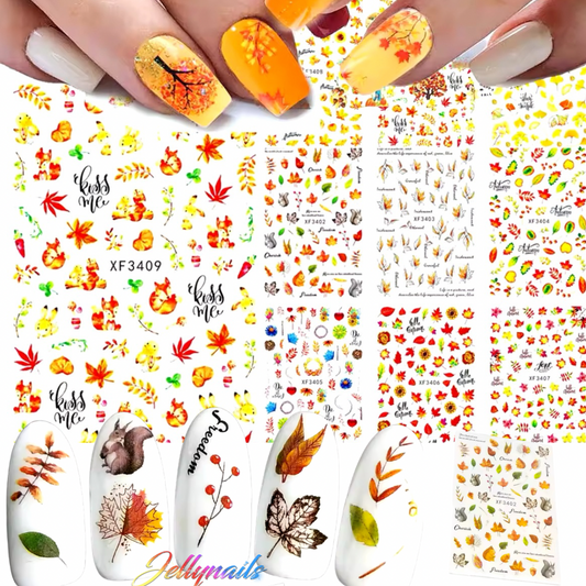 Autumn Leaves & Woodland Creatures Nail Art Stickers 10 pcs