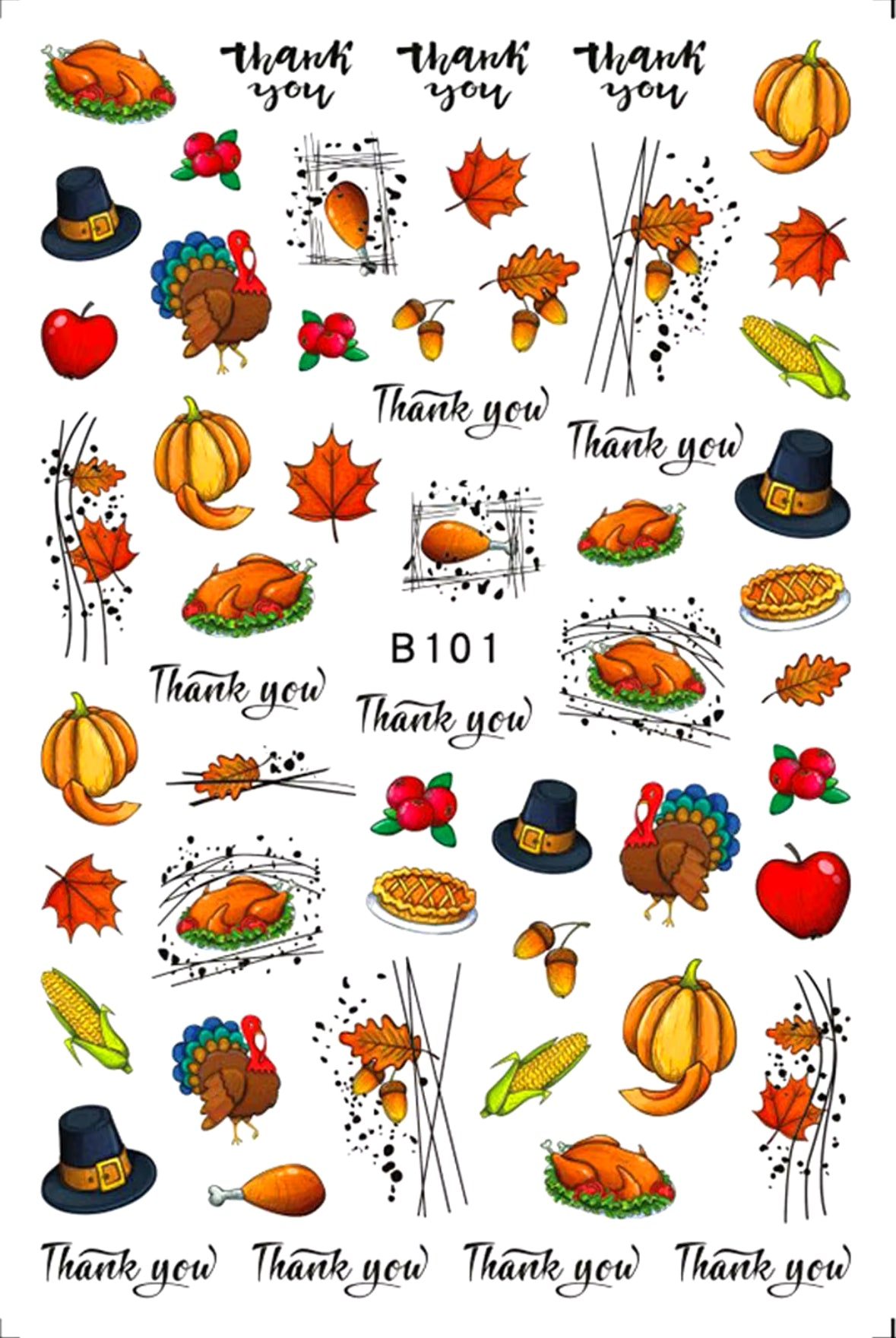 Thanksgiving and Autumn Nail Art Sticker Package – Cute Owls, Pumpkins, Leaves & Festive Fall