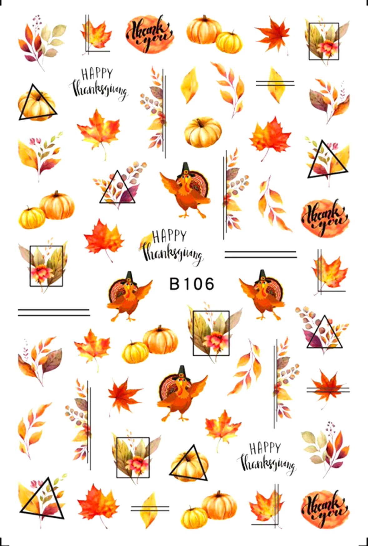 Thanksgiving and Autumn Nail Art Sticker Package – Cute Owls, Pumpkins, Leaves & Festive Fall