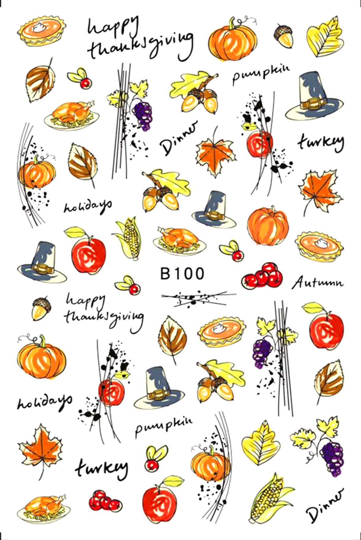 Thanksgiving and Autumn Nail Art Sticker Package – Cute Owls, Pumpkins, Leaves & Festive Fall