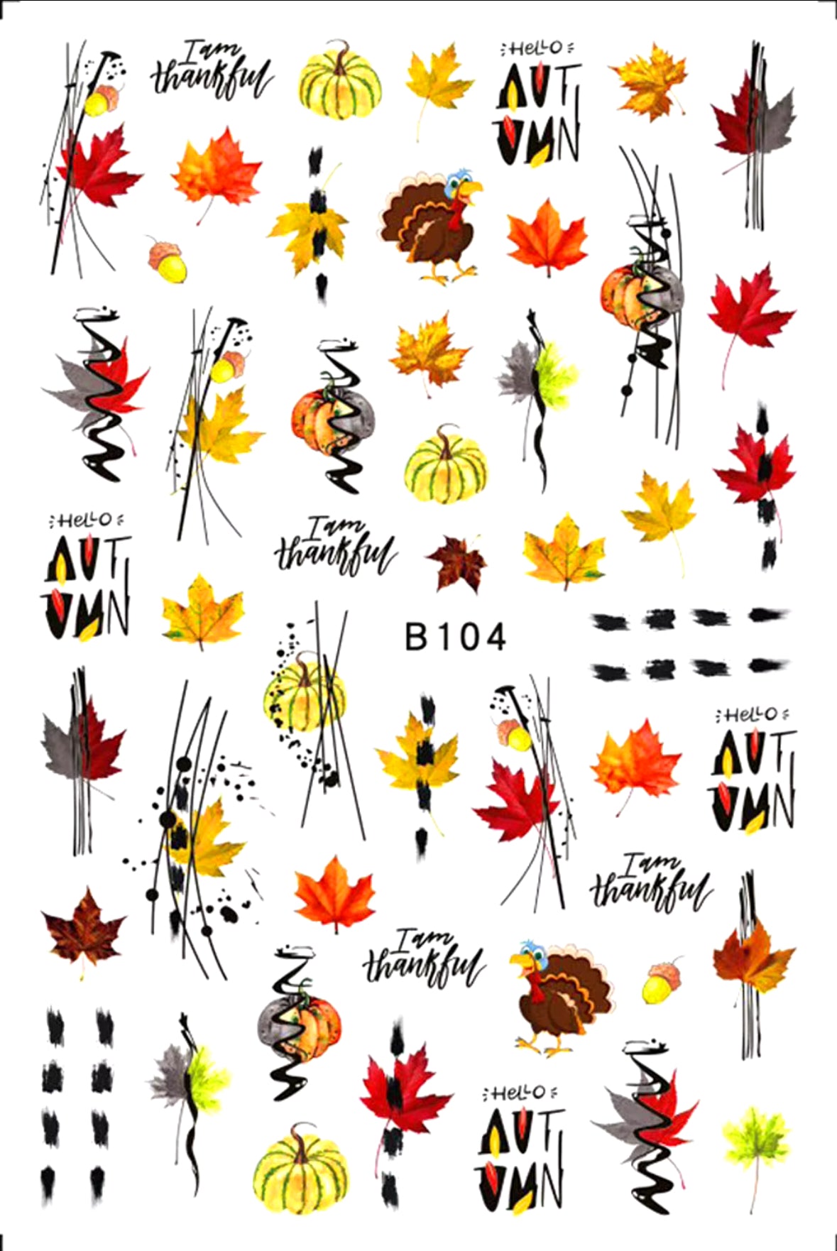 Thanksgiving and Autumn Nail Art Sticker Package – Cute Owls, Pumpkins, Leaves & Festive Fall