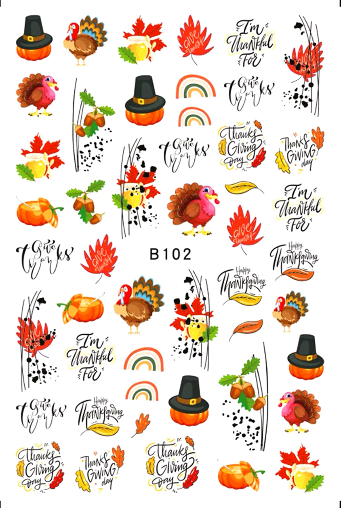 Thanksgiving and Autumn Nail Art Sticker Package – Cute Owls, Pumpkins, Leaves & Festive Fall