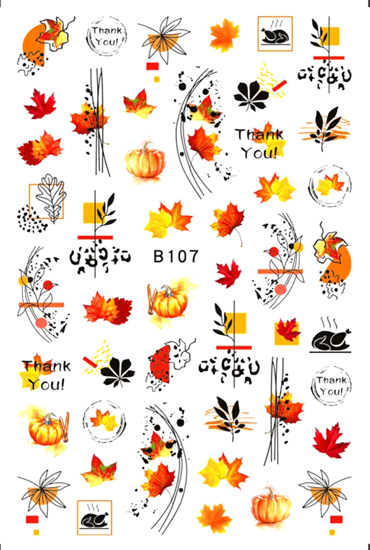 Thanksgiving and Autumn Nail Art Sticker Package – Cute Owls, Pumpkins, Leaves & Festive Fall