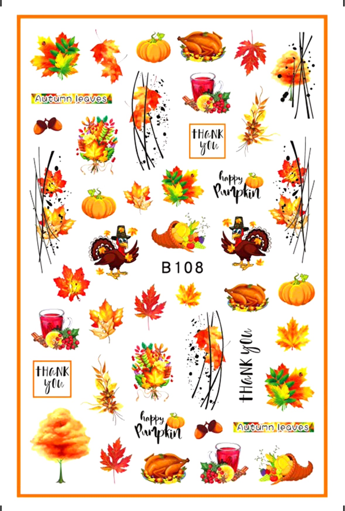 Thanksgiving and Autumn Nail Art Sticker Package – Cute Owls, Pumpkins, Leaves & Festive Fall