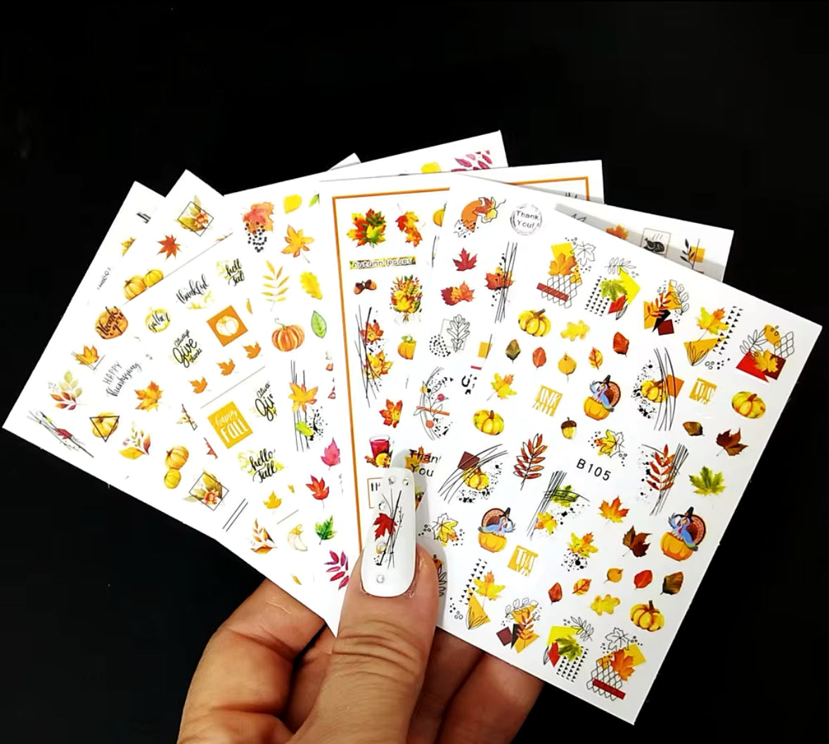 Thanksgiving and Autumn Nail Art Sticker Package – Cute Owls, Pumpkins, Leaves & Festive Fall