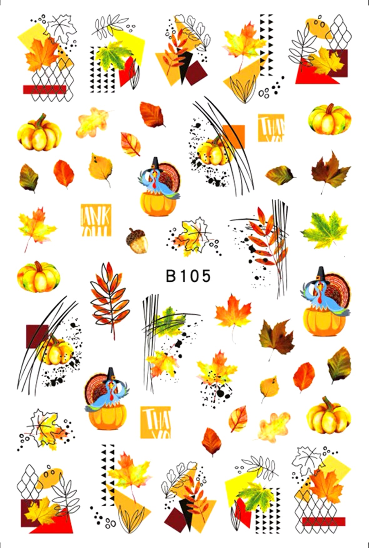 Thanksgiving and Autumn Nail Art Sticker Package – Cute Owls, Pumpkins, Leaves & Festive Fall