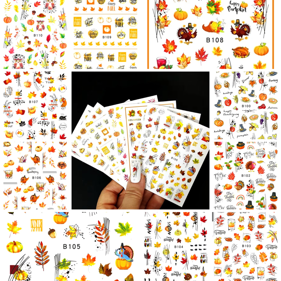 Thanksgiving and Autumn Nail Art Sticker Package – Cute Owls, Pumpkins, Leaves & Festive Fall