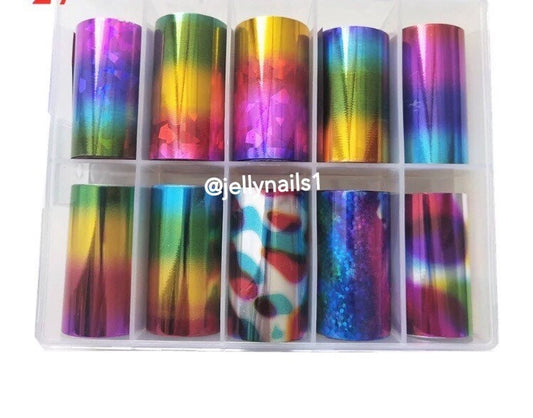 Rainbow prints designs patterns nail transfer foils decals for trending nails 10 in box