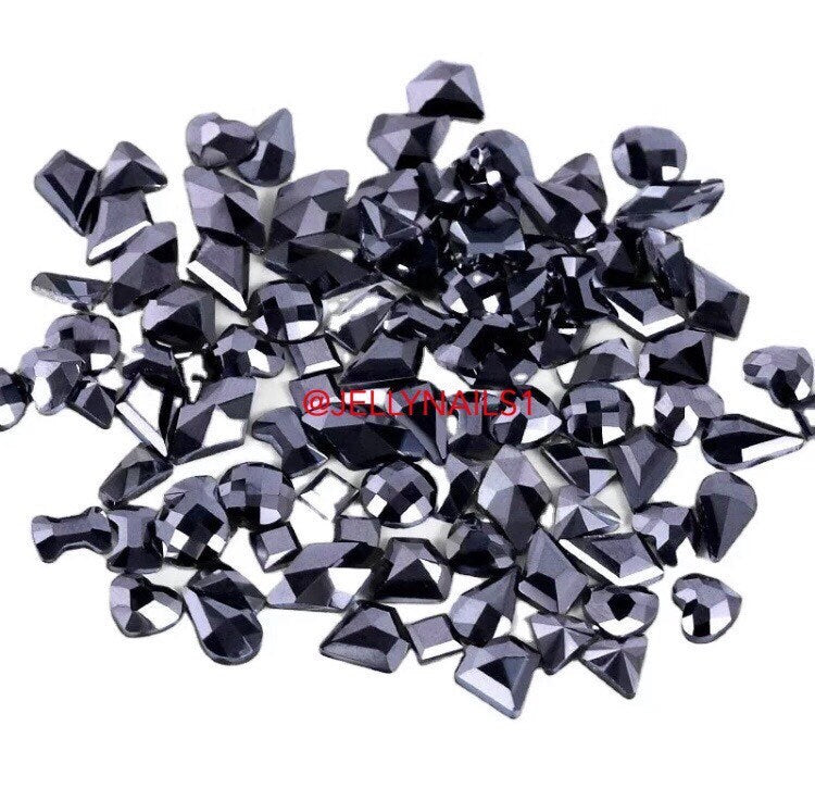 30 pcs Charcoal color Nail Art Rhinestones Mix Shapes 3D Decoration Flat Elongated Glass Stones