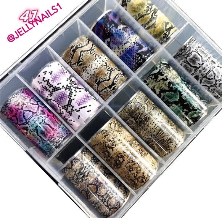 Serpentine prints designs patterns nail transfer foils decals for trending nails 10 in box