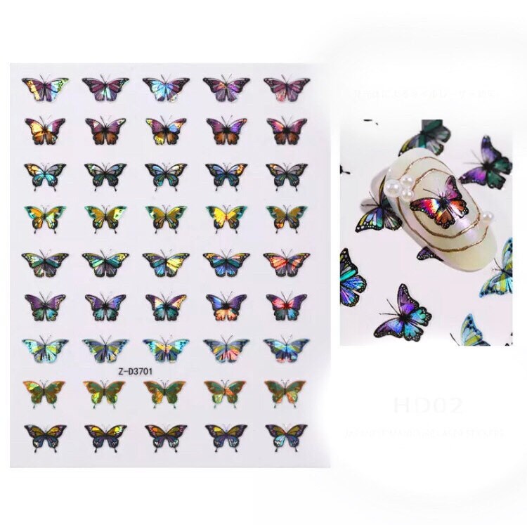 2 sheets butterfly holographic design nail decals self adhesive stickers for trending fashion nail art supplies