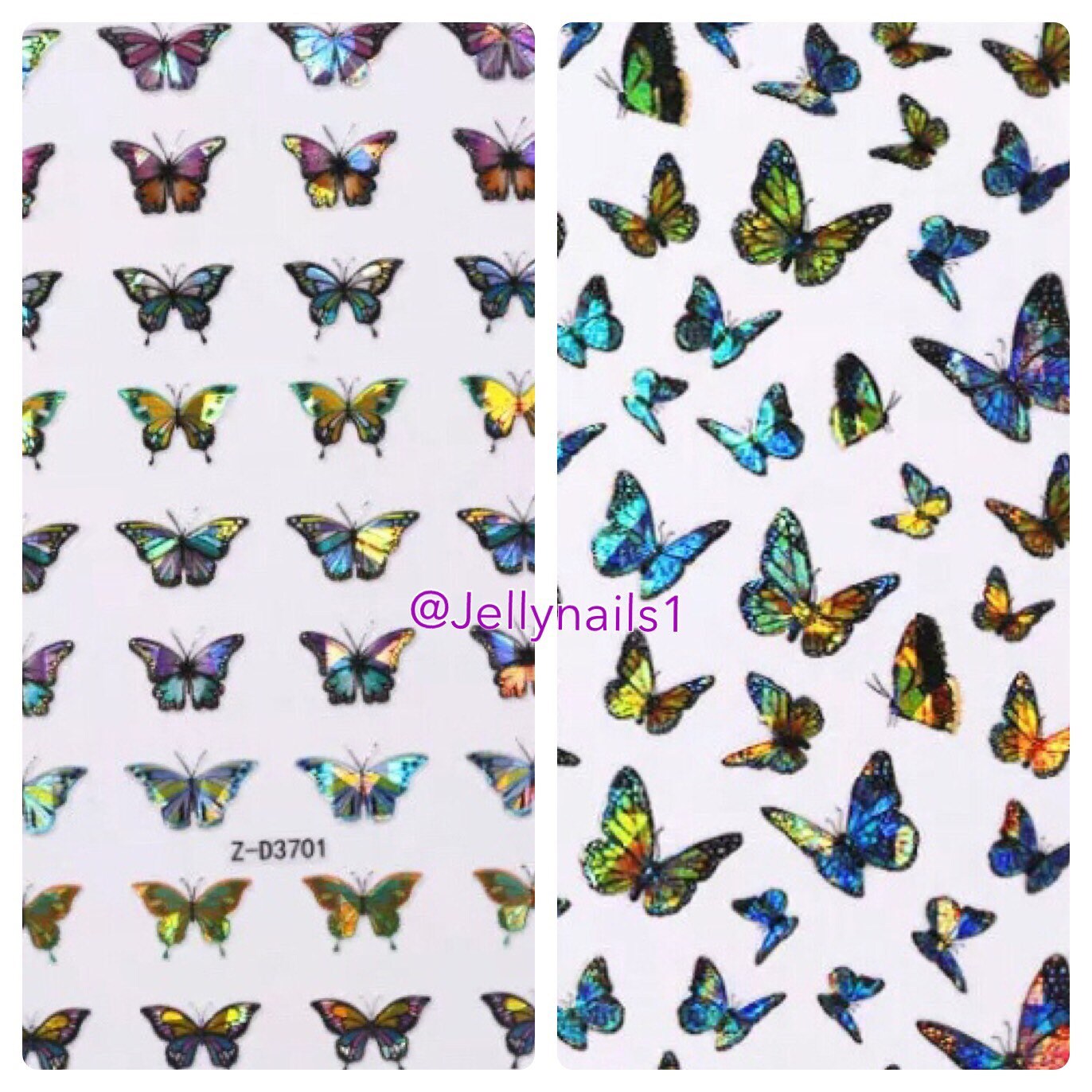 2 sheets butterfly holographic design nail decals self adhesive stickers for trending fashion nail art supplies