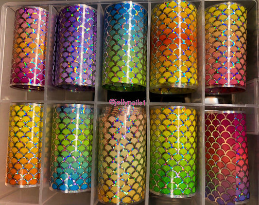 Mermaid scales holographic designs patterns nail transfer foils decals for trending nails